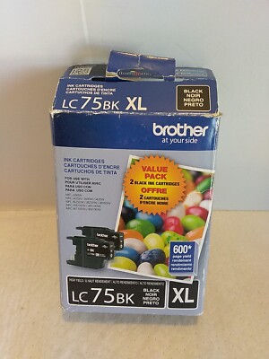 Genuine Brother LC75BK XL Black Ink Cartridge 2-Pack Exp 08/2016 New Open Box