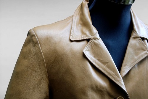 Trench pelle beige panna corto donna cappotto monopetto vintage taglia L - Foto 6 di 11