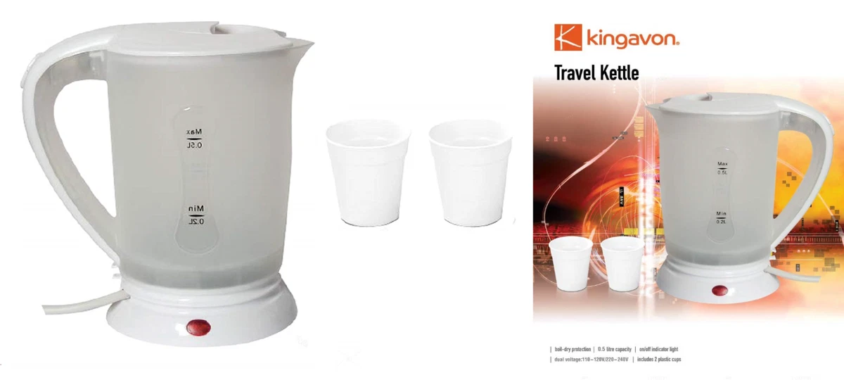 New 0.5litre Dual 240v Small Electric Travel Kettle 2 Cups Camping White Color