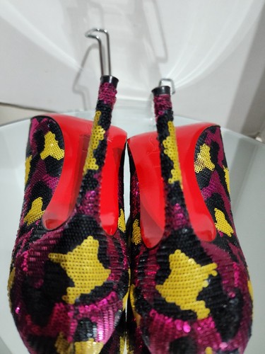 Christian Louboutin FIFI Sequin Multicolor Print Pumps Heels Size 37.5 - Picture 7 of 11