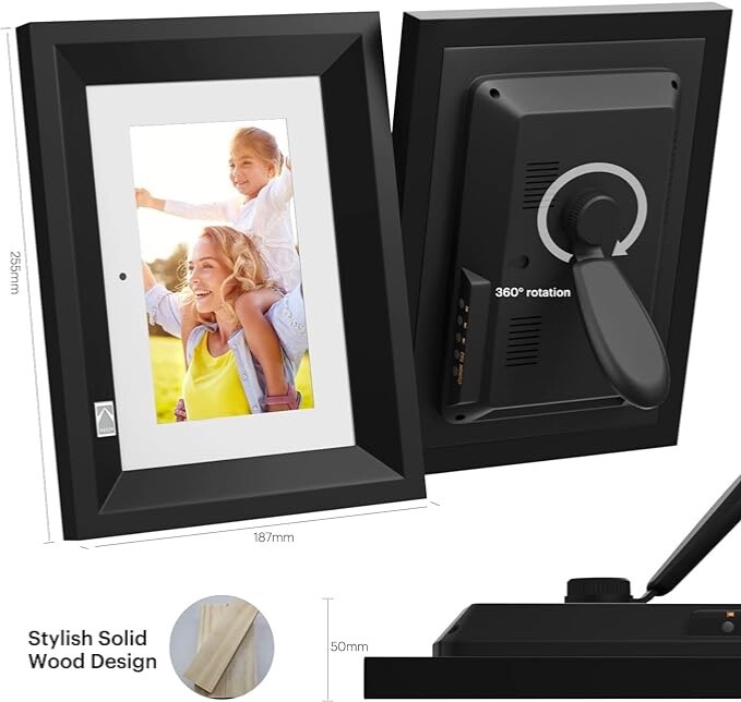 KODAK 7 Inch Digital Photo Frame Wood HD IPS Smart Electronic 7 Inch, Black