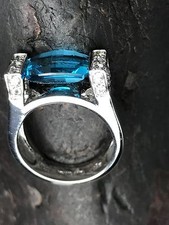 GENUINE BLUE TOPAZ WITH WHITE TOPAZ RING 925 STERLING SILVER FREE SHIPPING  