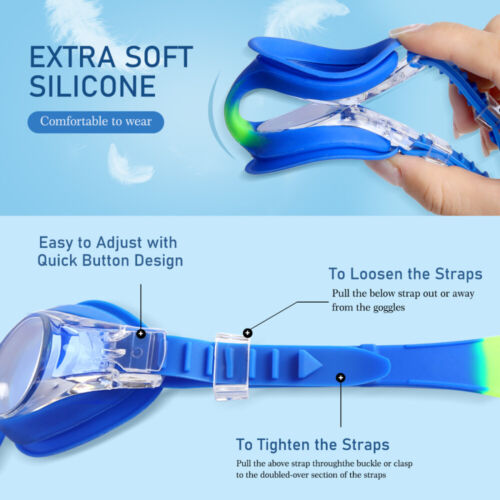 2PCS Kids 100% UV Protection HD Clear Swimming Goggles Anti-Fog Glasses Summer - Picture 3 of 10