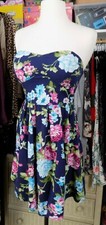 Rue 21 Strapless Mini Summer Dress Navy Floral Small Padded Shirred Spring 