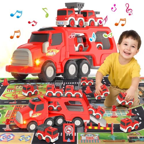 8 in 1 Fire Truck Toys for 2 3 4 5 Year Old Boy, Fire Trucks Cars Toys for To...