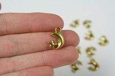 Crescent Moon With Star Charms 18 x 12 mm Gold Tone Metal USA Seller 923