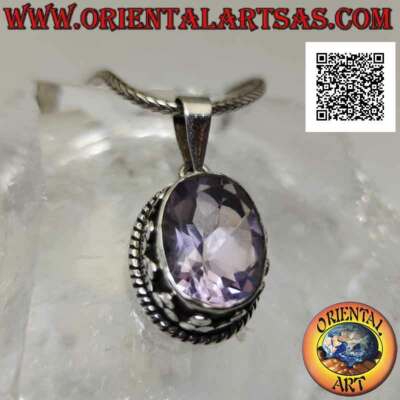 Silber Anhänger 925  Wunderschöne Amethyst Natürlich Oval Facettiert Mit Bork