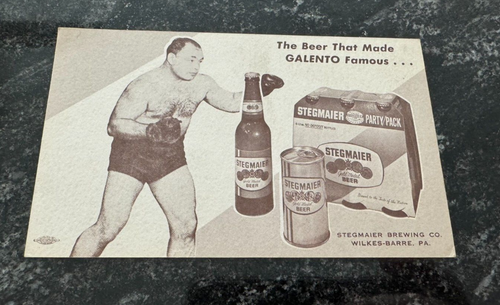 VINTAGE BOXER TONY GALENTO STEGMAIER BEER - BREWING CO POSTCARD WILKES BARRE PA