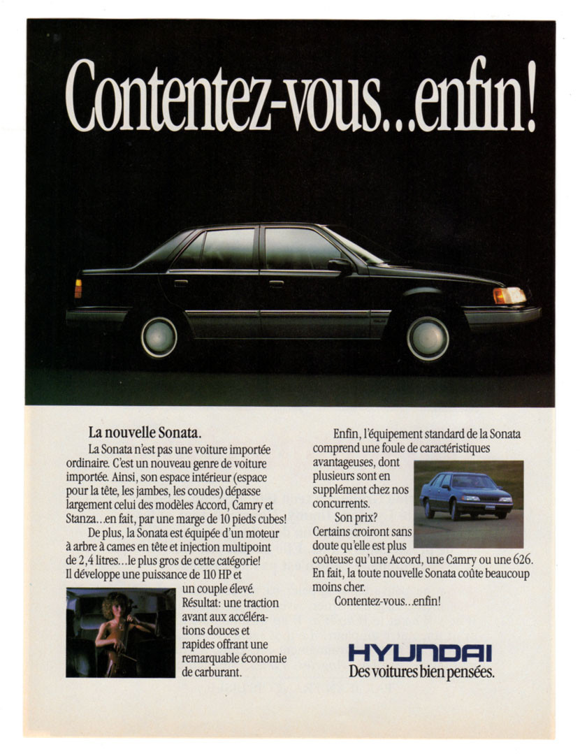 1989 HYUNDAI Sonata Vintage Original Print AD Black car photo