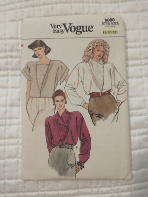 Vogue 9080 Vintage 80s Blouse With Inset Sewing Pattern Size 8, 10, 12 