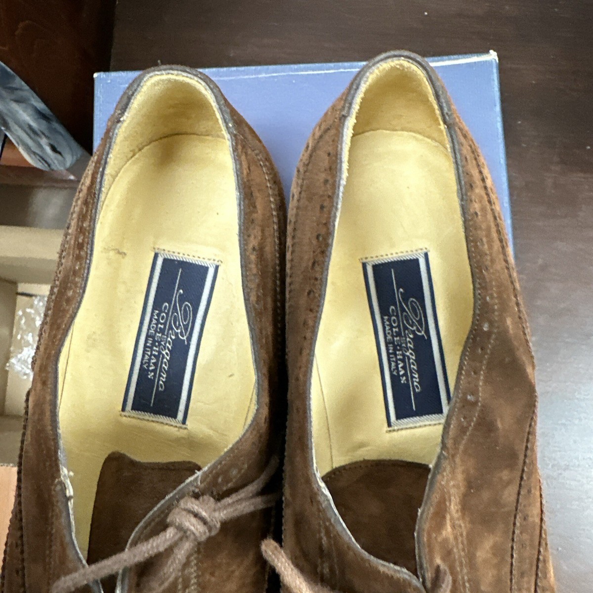 靴 COLE HAAN Bragano Cole Haan Bragano Italy Brown Woven Leather Loafers Slip-On Shoes