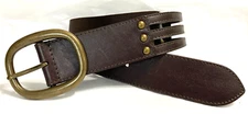 Belt Womens Brown Size L With Elastic Panel Studs