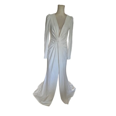 Lulus White Maxi Dress Plunging Neckline Draped Long Sleeve Size L NWOT |  eBay