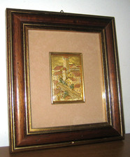 QUADRO LASTRA ARGENTO 925 Borgo antico decorato vintage con Cornice in legno