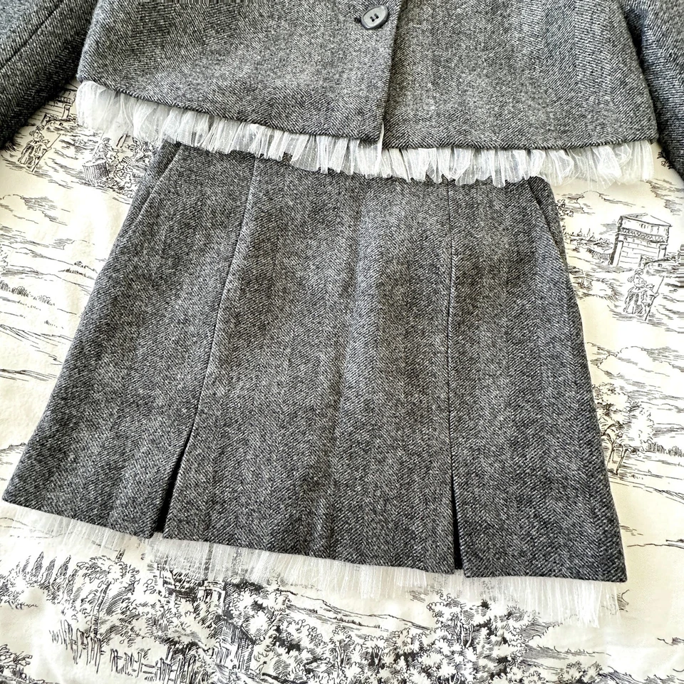 Traje 100 % lana australiana con ribete de encaje lana espiga chaqueta corta/minifalda Foto 3 de 4