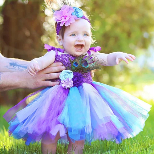 Baby Rainbow Fairy First Birthday Tutu Dress and Headband Set