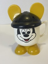 Vintage Retro Mickey Mouse Plastic Cup w/ Ears Feet and Straw Hole Beaker White
