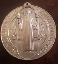 Extra Large 5" Pewter Color St Benedictine Medal For Wall Display 