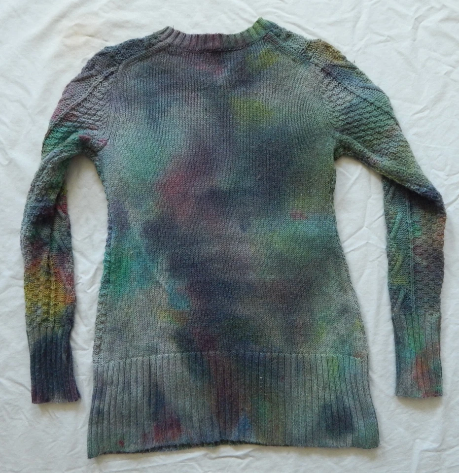 Tie Dye Black Green Cable Knit Crew Sweater - Medium Womens Maternity Hand Made - Image 2 of 4
