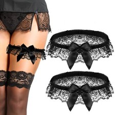 2Pcs Wedding Garter for Bride Lace Bowknot Garter Party Prom Leg Garter Belt ...