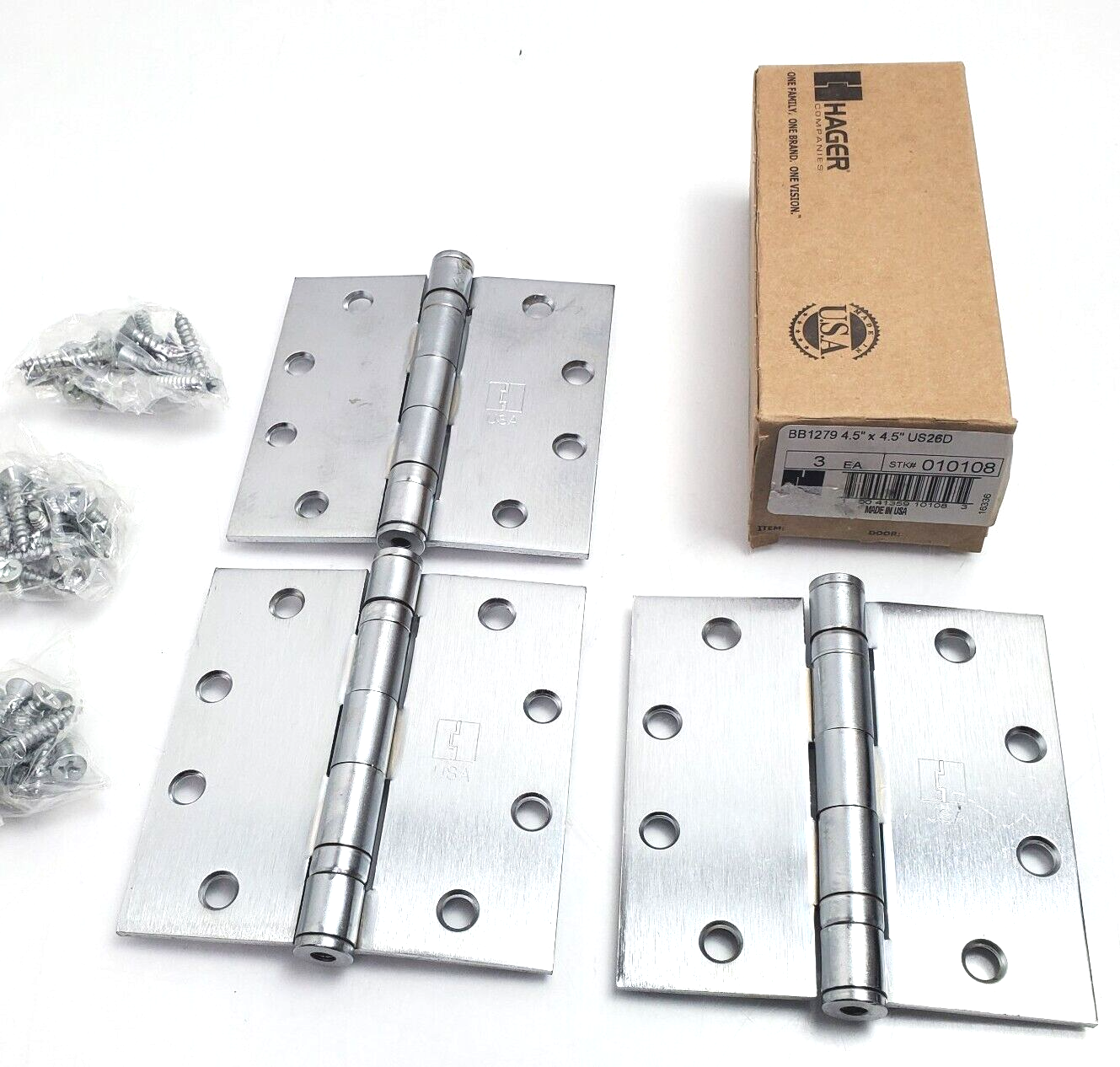 3x Hager Door Hinges BB1279 Full Mortise Ball Bearing Chrome 4.5" x 4.5