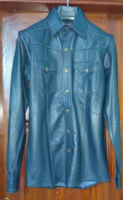 Men Navy Blue Real Lamb Skin Soft & Lightweight Biker Leather Full Sleeve Shirt