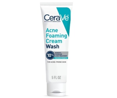 CeraVe Acne Foaming Cream Cleanser 10% Benzoyl Peroxide + Niacinamide, 5 fl oz