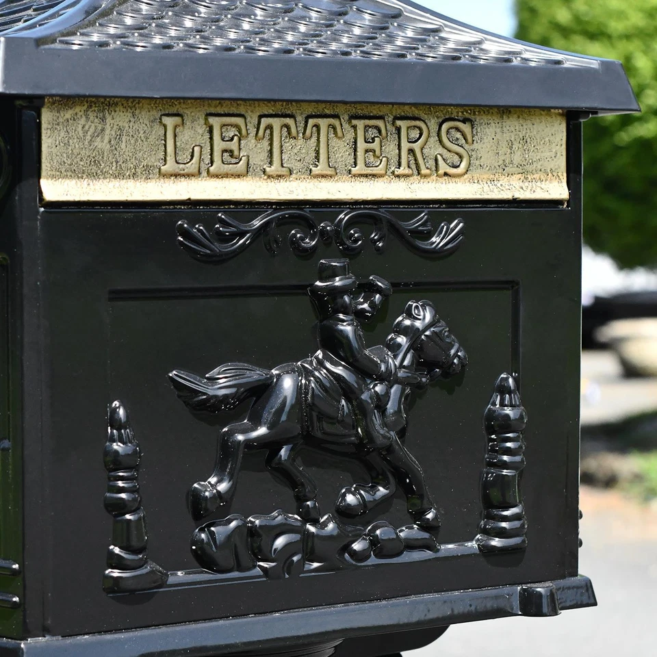 Freestanding Black Cast Aluminium Post Box with Lock - Image 4 of 4
