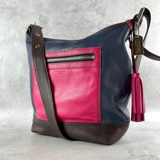 Coach Legacy Color Block Shoulder Bag Leather Women Used Authentic