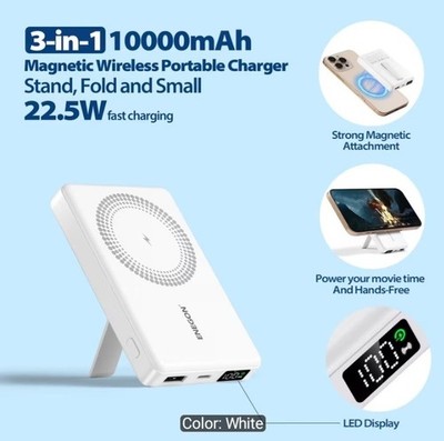 ELECGO Magnetische Powerbank 10000mAh kabellos 22,5W LED faltbar USB-C/USB-A