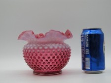 Fenton Cranberry Opalescent Glass Hobnail Double Crimped 5" Vase CB