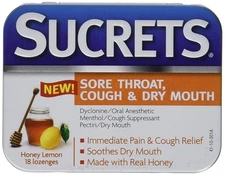 Sucrets Sore Throat Cough & Dry Mouth Lozenges with Honey Lemon Flavor 18 Count