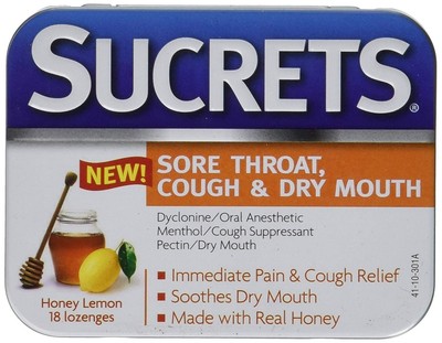 Sucrets Sore Throat Cough & Dry Mouth Lozenges with Honey Lemon Flavor 18 Count