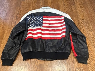 Vintage Michael Hoban WHEREMI Jacket Mens Large Leather USA Flag