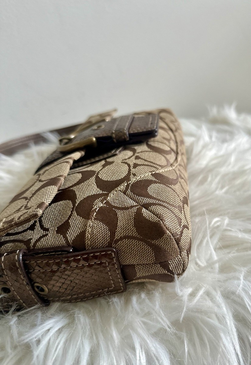 Coach Soho Flap Bag Signature Jacquard Snake Trim Bronze Antique