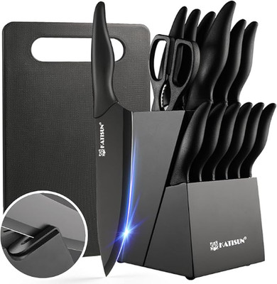16 Pieces Kitchen Knife Block Set with Cutting Board, German Stainless Steel