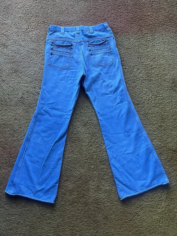 Vintage 70s Bell Bottom Flare Denim Jeans 32X31 Unbranded - Image 2 of 4