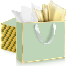 12 Pack 12 Pack Metallic Paper Gift Bag with Handles and Tissue Paper 11.8 x 10 