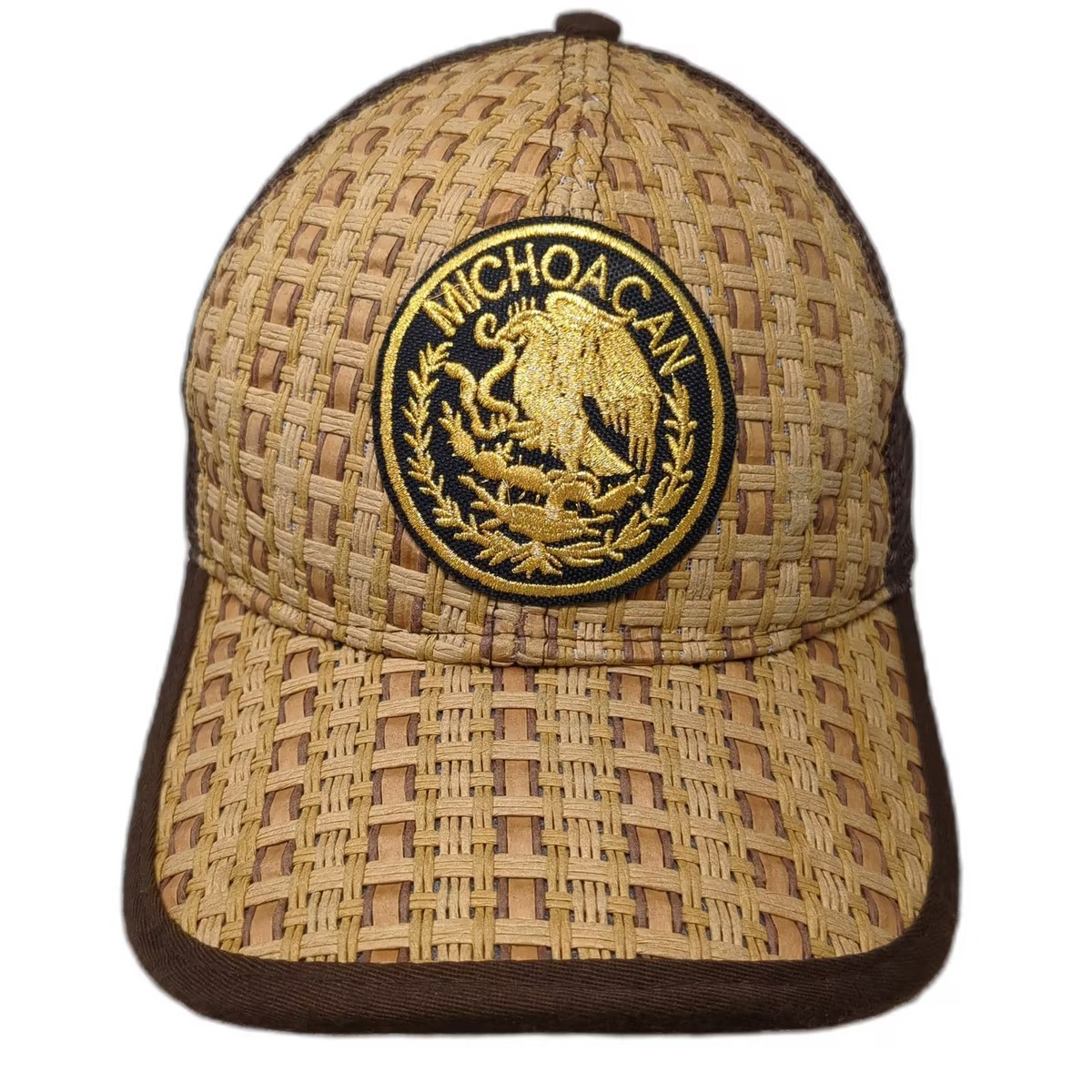 Michoacan Mexico Eagle Patch Woven Straw Trucker Hat Brown  display picture 1