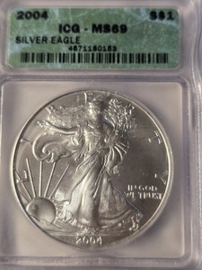 2004 Silver American Eagle $1 .999 1oz  - ICG MS-69EARY DATE-3rd Year GEM!