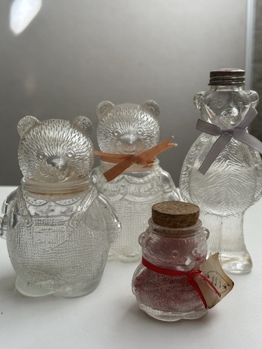 Vintage Mid Century Glass Teddy Bear containers