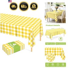 4 Pcs Yellow Checkered Tablecloth 54  108 Inches Rectangle Yellow Gingham Tab...