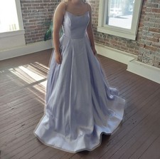 Lavender Satin Ballgown Prom Dress Sweetheart Neck Beaded Floral Accents Pockets