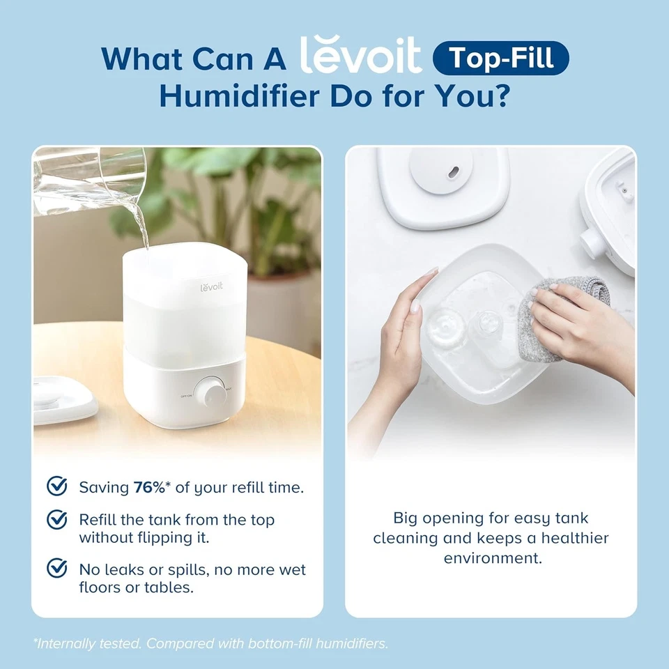 Humidifiers for Bedroom LEVOIT Top Fill Humidifiers 2.5L Tank for Large Room, - Image 4 of 4