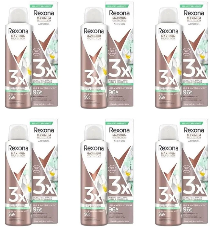 6x Rexona Maximum Protection Deospray Lime & Waterlily Scent, Anti-Transpirant