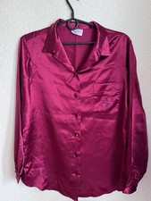 Oscar de La Renta Parfums Vintage Acetate Pajama Top / Shirt Burgundy Size M 90s