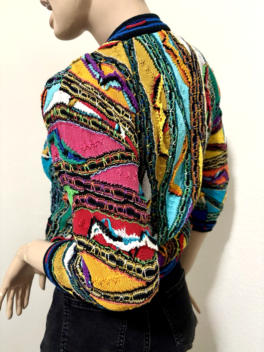 VINTAGE COOGI SWEATER CARDIGAN VIBRANT 3D KNIT 90s HIP HOP WOMEN