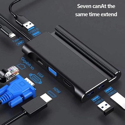 USB-C 7in1 Docking Station Multiport Tablet LAN PD HDMI VGA Hub Macbook 4K