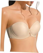 Push up Strapless Bra Comfortable Padded Demi Underwire Convertible 34D Nude