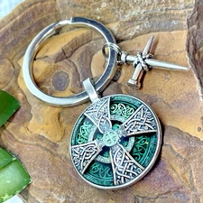 Irish Scottish Celtic Green Lucky Keychain Key ring Keyring Gift wedding CROSS